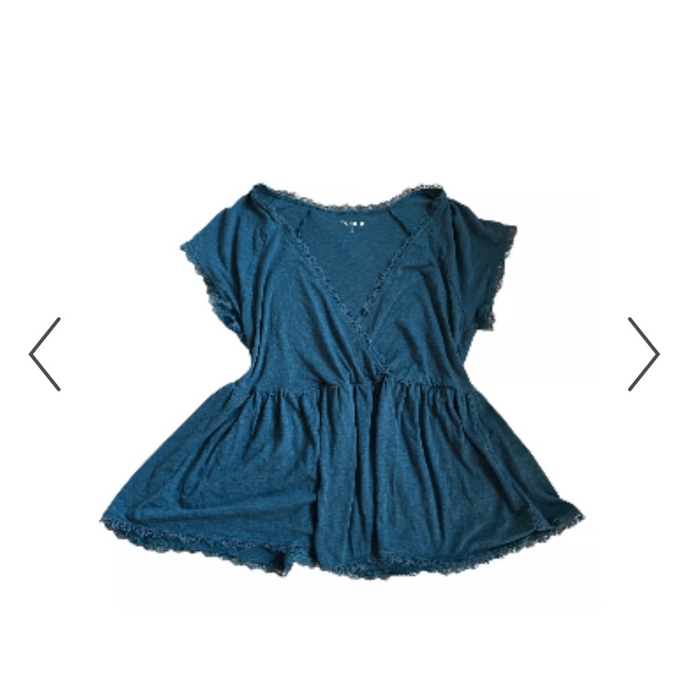 Torrid Teal Lace Trim Blouse